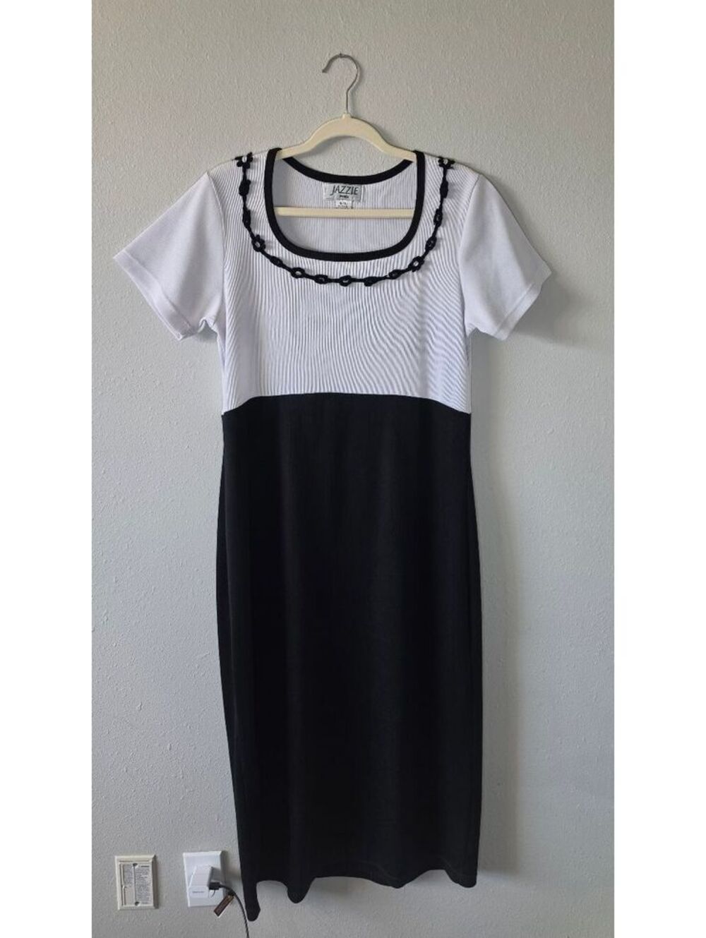 Vintage Jazzie Women’s Size 18 Black White Colorblock Midi Dress 90s